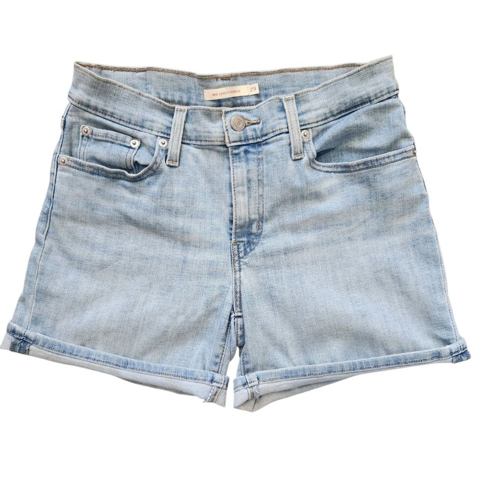 Levis Mid Length Denim Shorts 29 Light Wash Coastal Grandma Beachy Boho Stretch
